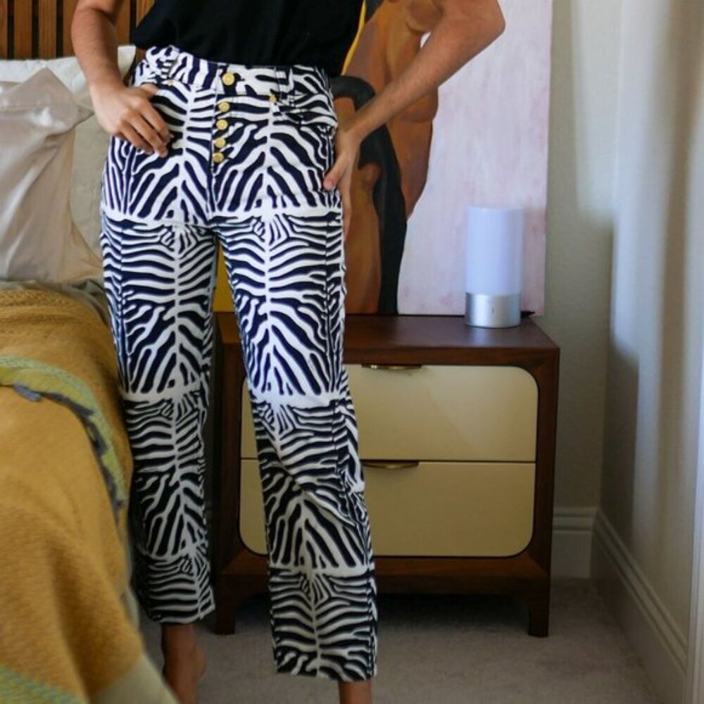 House of Sunny Black White Zebra Print High Rise Straight Leg Jeans